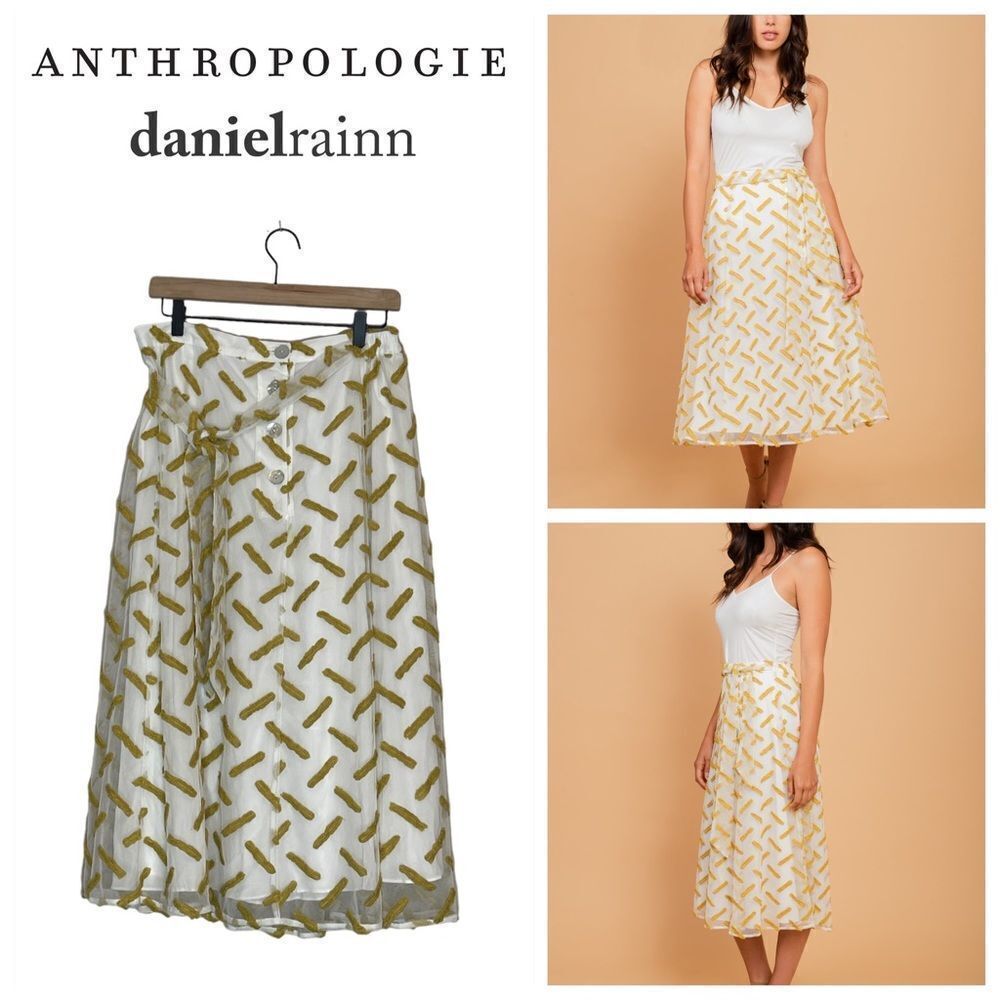 Daniel Rainn For Anthropologie Alexei Embroidered Midi Skirt